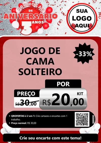 Modelo de Cartaz para Cartaz A4 Vertical com o tema Promoção de Aniversário - 3 Anos para Cama, Mesa e Banho