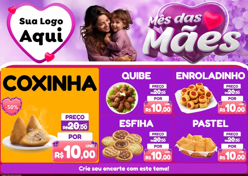 Modelo de Encarte para Encarte A4 Horizontal com o tema Mês das Mães para Salgadaria
