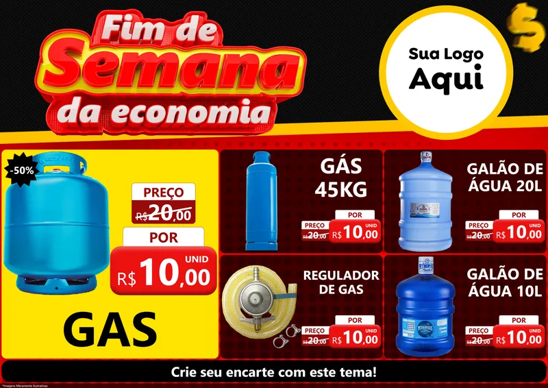 Modelo de Encarte para Encarte A4 Horizontal com o tema Fim de Semana da Economia para Água e gás