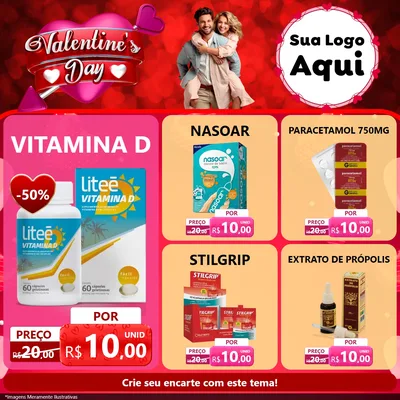 Modelo de Rede Social para Feed Facebook com o tema Valentine's Day para Farmácia