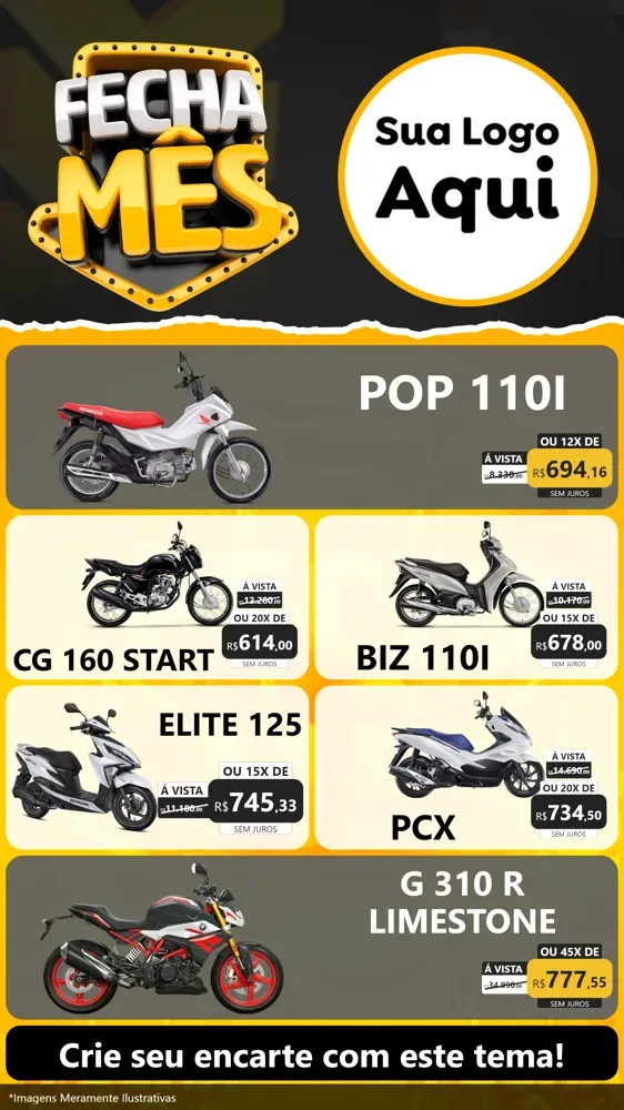 Modelo de TV para TV Vertical com o tema Fecha Mês para Concessionaria de Motos