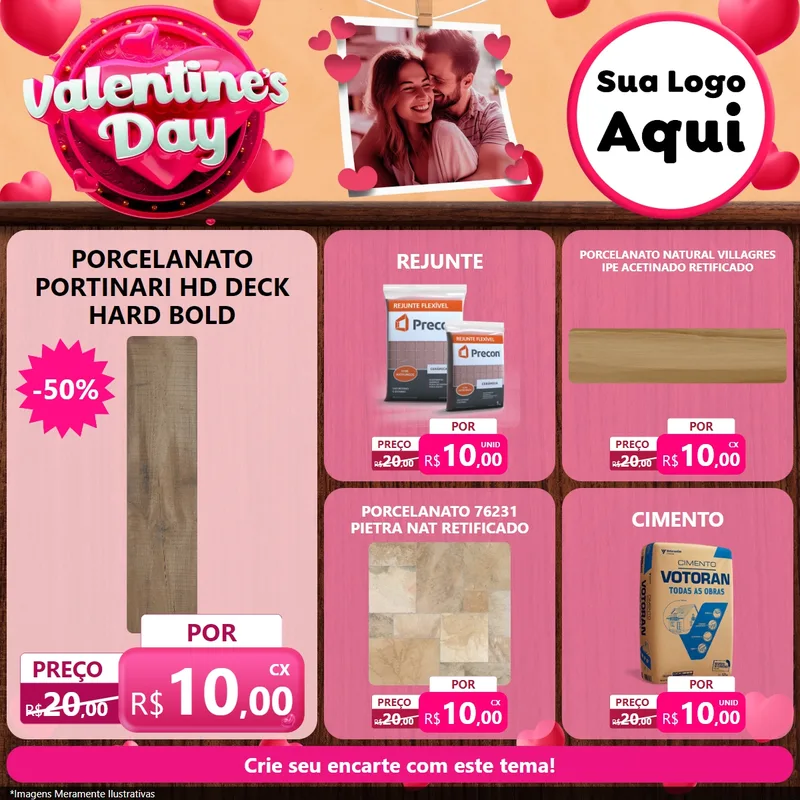 Modelo de Rede Social para Feed Facebook com o tema Valentine's Day para Pisos e revestimentos
