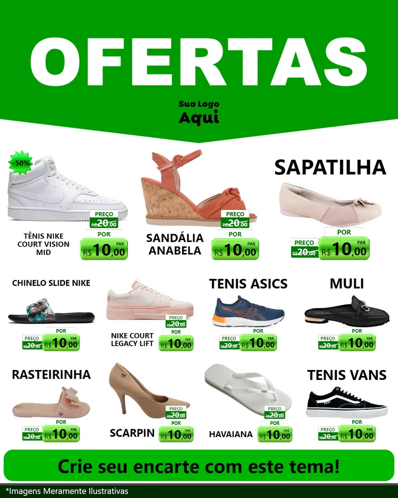 Modelo de Rede Social para Feed Instagram com o tema Ofertas Verde Cartaz para Calçados