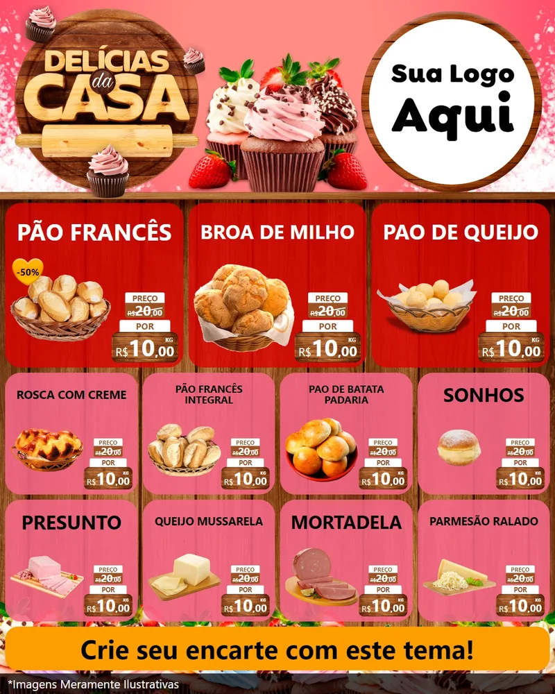Modelo de Rede Social para Feed Instagram com o tema Delícias da Casa para Padaria