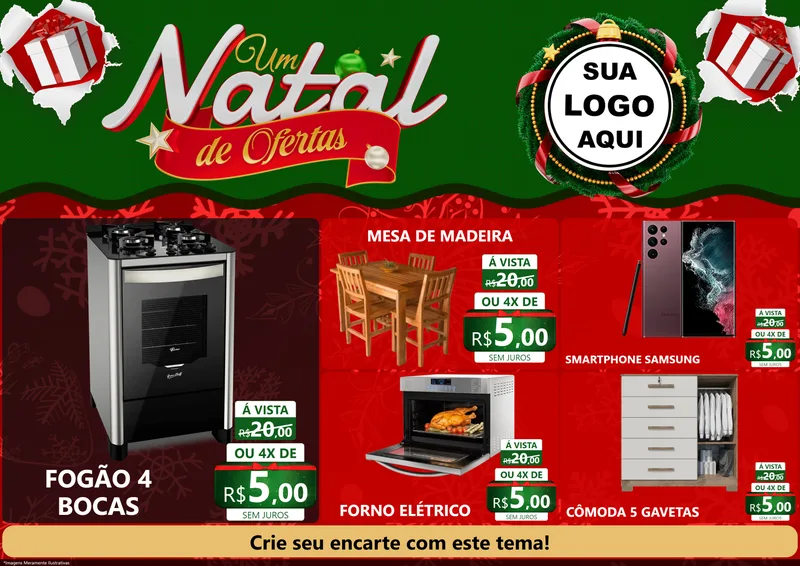 Modelo de Encarte para Encarte A4 Horizontal com o tema Um Natal de Ofertas para Móveis e Eletro