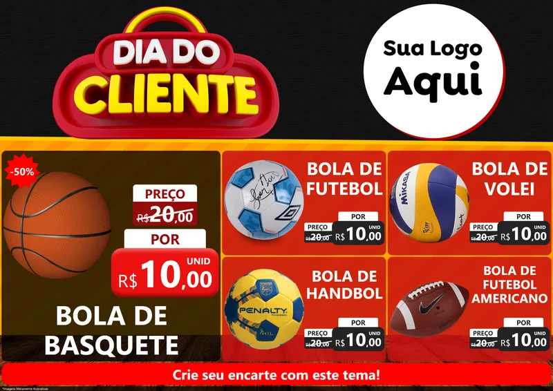 Modelo de Encarte para Encarte A4 Horizontal com o tema Dia do Cliente para Artigos Esportivos