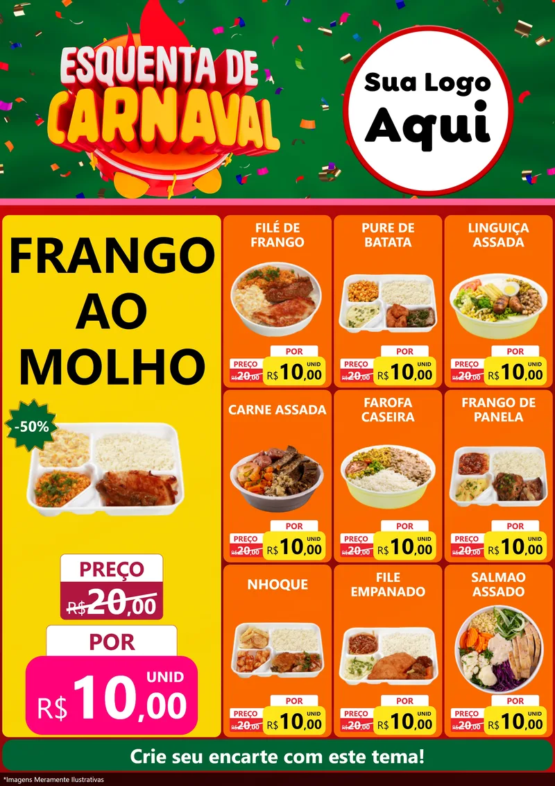 Modelo de Encarte para Encarte A4 Vertical com o tema Esquenta de Carnaval para Restaurante