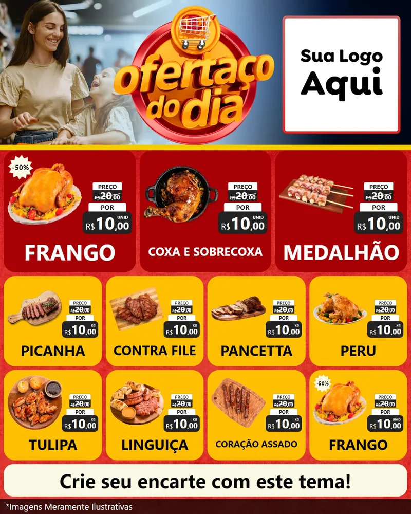 Modelo de Rede Social para Feed Instagram com o tema Ofertaço Do Dia para Assados