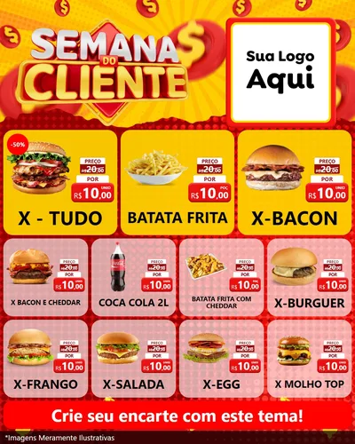 Modelo de Rede Social para Feed Instagram com o tema Semana do Cliente para Hamburgueria