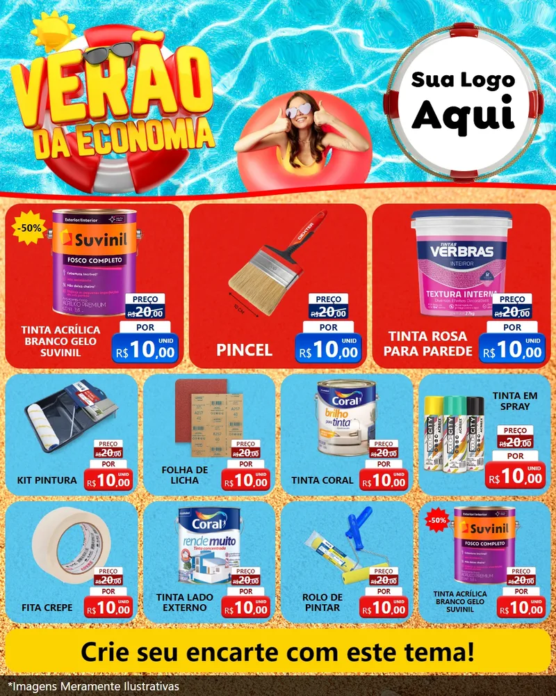 Modelo de Rede Social para Feed Instagram com o tema Verão da Economia para Tintas e Ferramentas