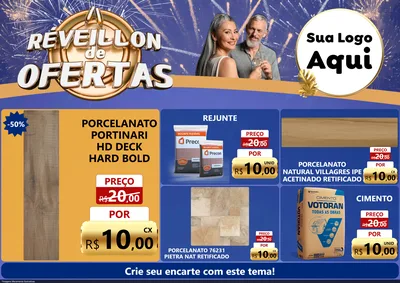 Modelo de Encarte para Encarte A4 Horizontal com o tema Réveillon de Ofertas para Pisos e revestimentos