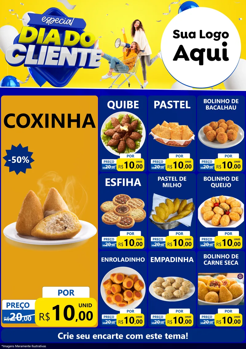 Modelo de Encarte para Encarte A4 Vertical com o tema Especial Dia do Cliente para Salgadaria