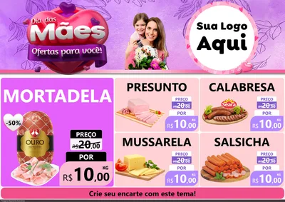 Modelo de Encarte para Encarte A4 Horizontal com o tema Dia das Mães Ofertas para Você! para Frios e Laticínios