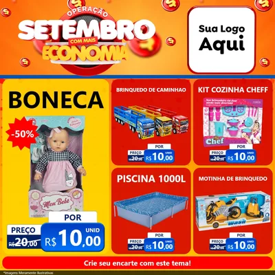 Modelo de Rede Social para Feed Facebook com o tema Operação Setembro Com Muita Economia para Brinquedos