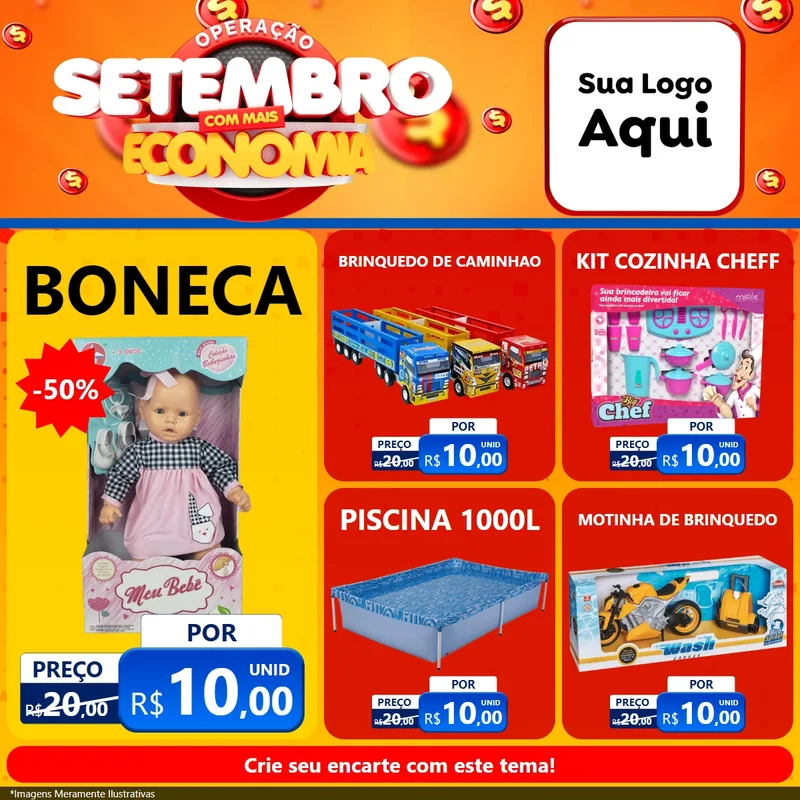 Modelo de Rede Social para Feed Facebook com o tema Operação Setembro Com Muita Economia para Brinquedos
