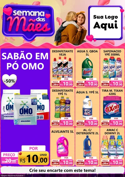 Modelo de Encarte para Encarte A4 Vertical com o tema Semana das Mães para Produtos de Limpeza
