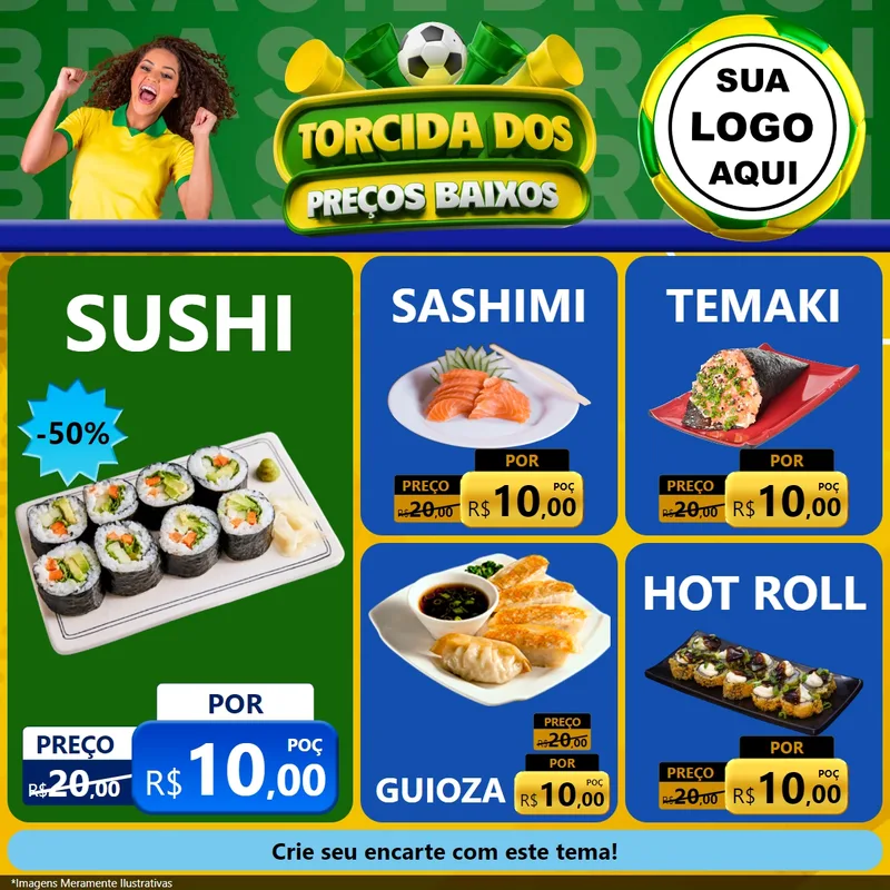 Modelo de Rede Social para Feed Facebook com o tema Torcida dos Preços Baixos para Comida japonesa