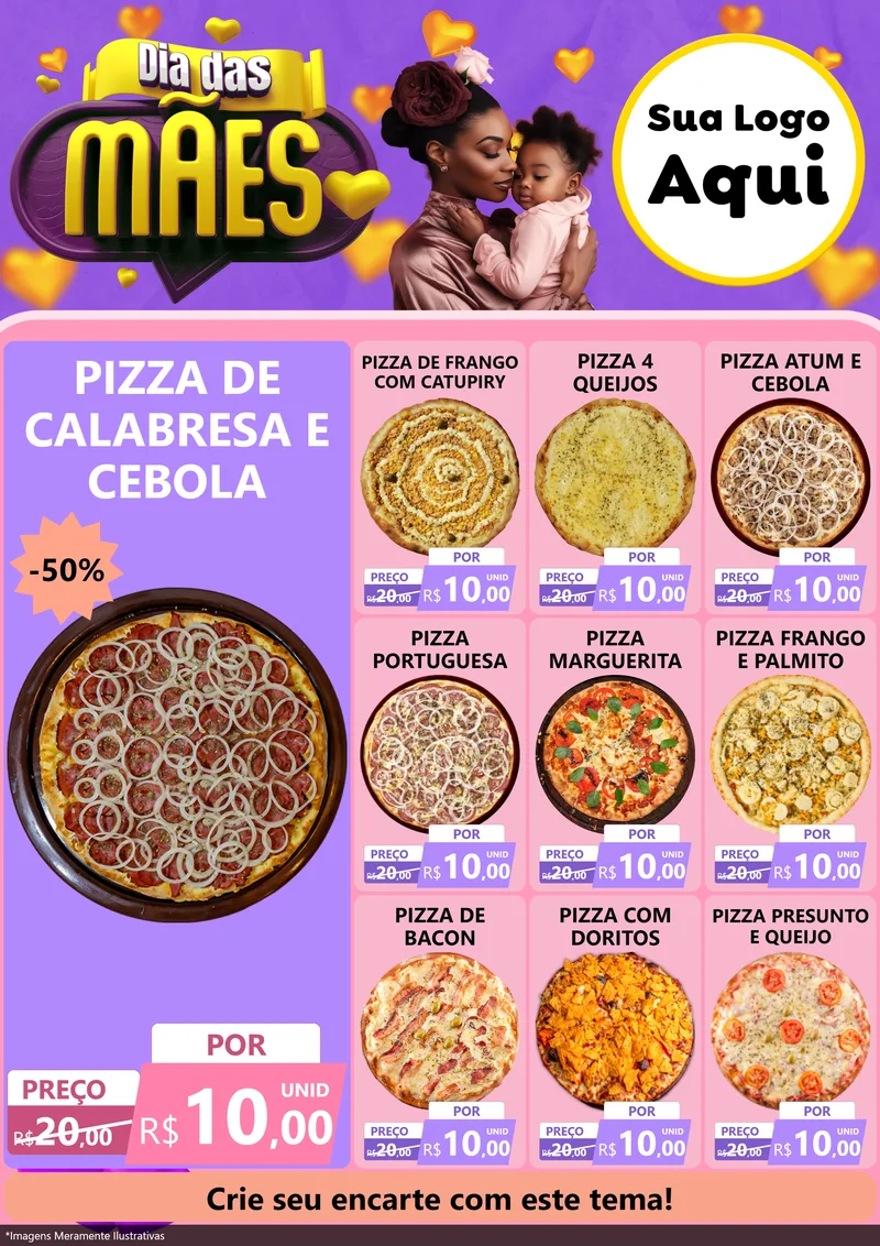 Modelo de Encarte para Encarte A4 Vertical com o tema Dia das Mães para Pizzaria