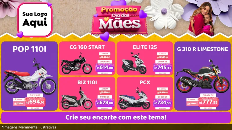 Modelo de TV para TV Horizontal com o tema Promoção Dia das Mães para Concessionaria de Motos