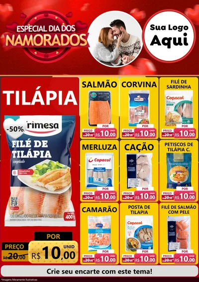 Modelo de Encarte para Encarte A4 Vertical com o tema Especial Dia Dos Namorados para Peixaria