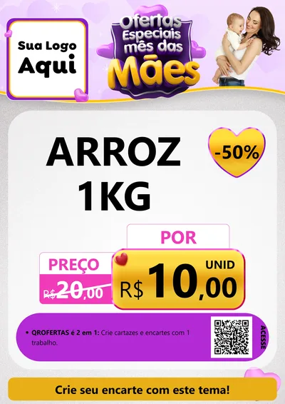 Modelo de Cartaz para Cartaz A4 Vertical com o tema Ofertas Especiais - Mês das Mães para Supermercado