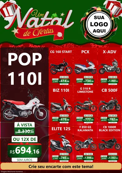 Modelo de Encarte para Encarte A4 Vertical com o tema Um Natal de Ofertas para Concessionaria de Motos