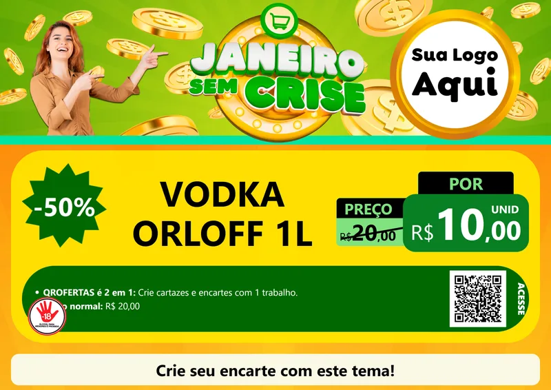 Modelo de Cartaz para Cartaz A4 Horizontal com o tema Janeiro Sem Crise para Distribuidora de bebidas