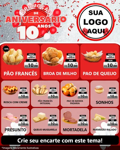 Modelo de Rede Social para Feed Instagram com o tema Promoção de Aniversário - 10 Anos para Padaria