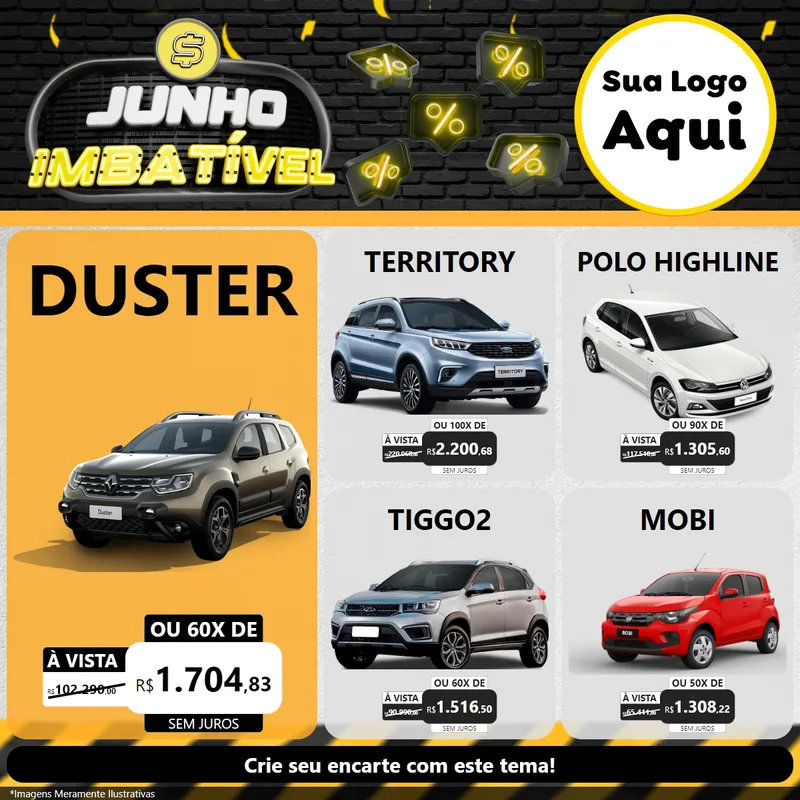 Modelo de Rede Social para Feed Facebook com o tema Junho Imbatível para Concessionaria de Carros