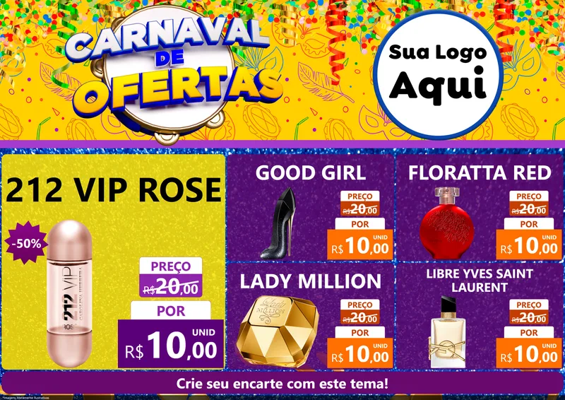 Modelo de Encarte para Encarte A4 Horizontal com o tema Carnaval de Ofertas para Perfumes