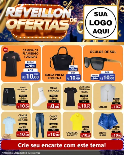 Modelo de Rede Social para Feed Instagram com o tema Réveillon de Ofertas para Roupas e acessórios