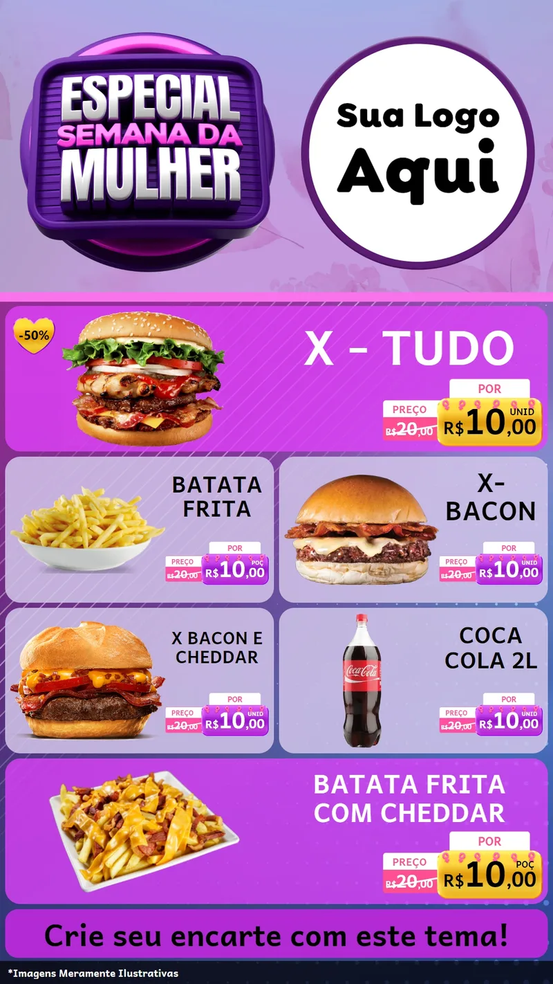 Modelo de TV para TV Vertical com o tema Especial Semana da Mulher para Hamburgueria