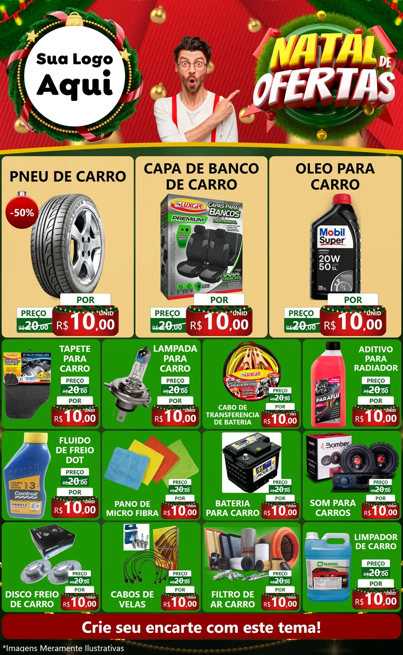 Modelo de Encarte para Encarte Grande com o tema Natal de Ofertas para Auto peças
