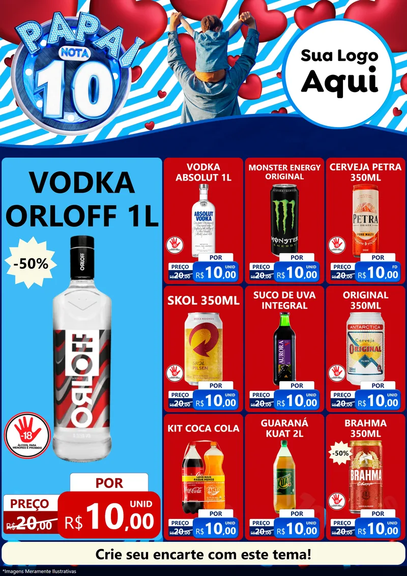 Modelo de Encarte para Encarte A4 Vertical com o tema Papai Nota 10 para Distribuidora de bebidas