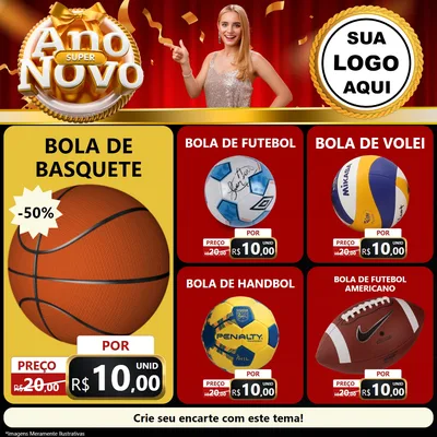Modelo de Rede Social para Feed Facebook com o tema Super Ano Novo para Artigos Esportivos
