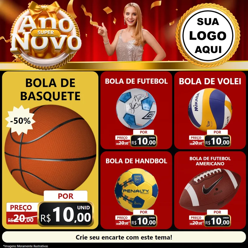 Modelo de Rede Social para Feed Facebook com o tema Super Ano Novo para Artigos Esportivos