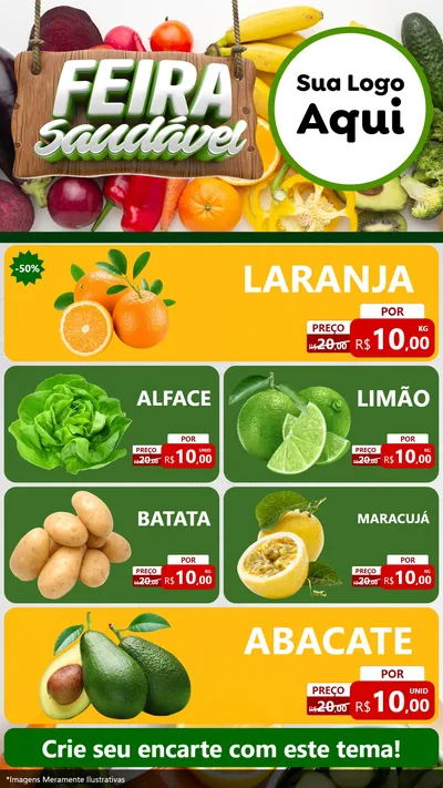 Modelo de TV para TV Vertical com o tema Feira Saudável para Hortifrúti