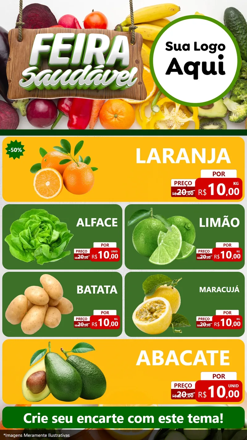Modelo de TV para TV Vertical com o tema Feira Saudável para Hortifrúti