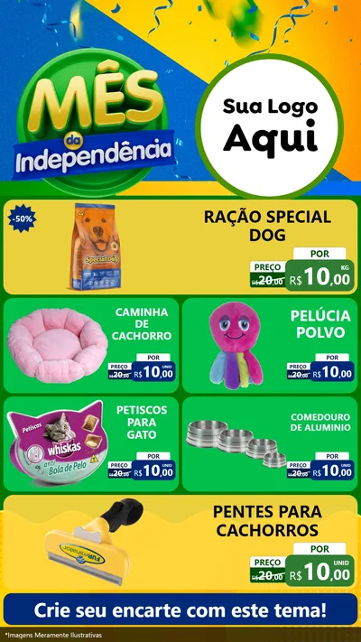 Modelo de TV para TV Vertical com o tema Mês da Independência para Pet Shop