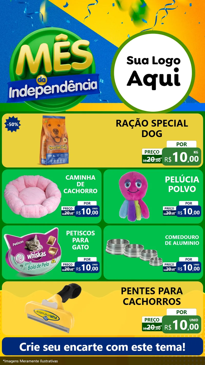 Modelo de TV para TV Vertical com o tema Mês da Independência para Pet Shop