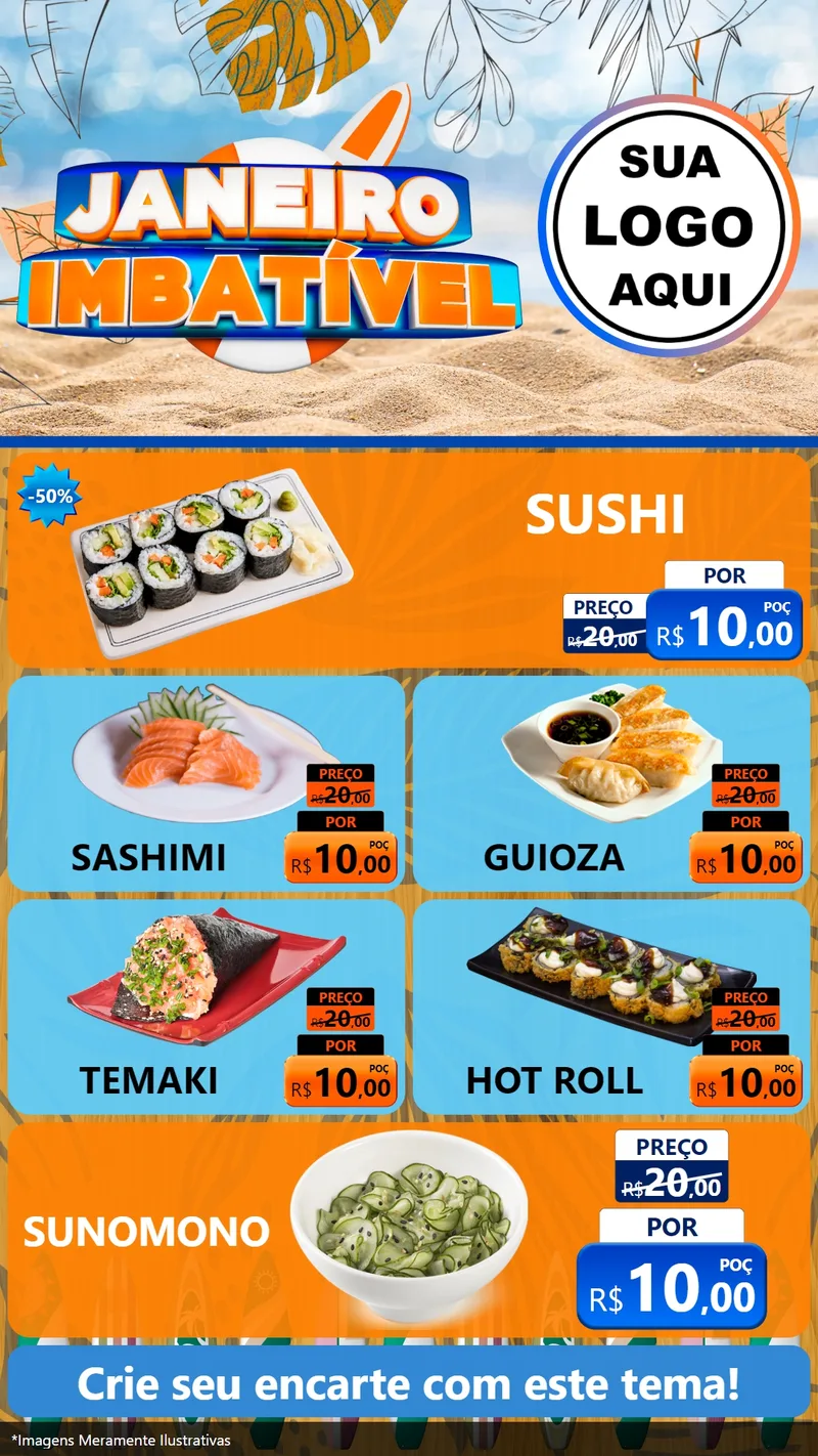 Modelo de TV para TV Vertical com o tema Janeiro Imbatível para Comida japonesa