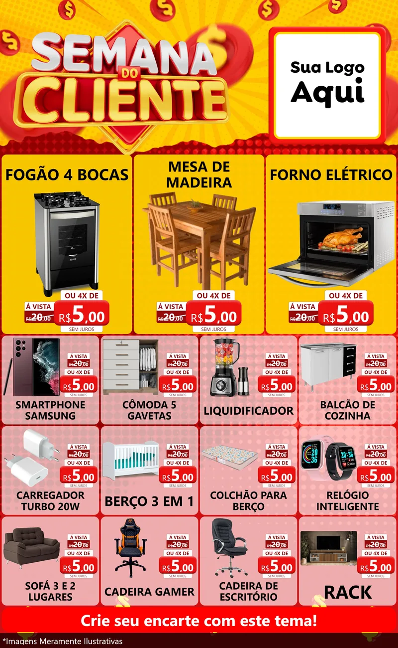 Modelo de Encarte para Encarte Grande com o tema Semana do Cliente para Móveis e Eletro