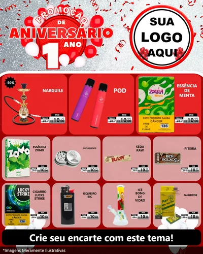 Modelo de Rede Social para Feed Instagram com o tema Promoção de Aniversário - 1 Ano para Tabacaria