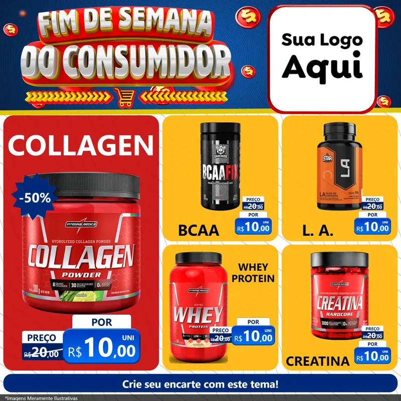 Modelo de Rede Social para Feed Facebook com o tema Fim de Semana do Consumidor para Suplementos alimentares