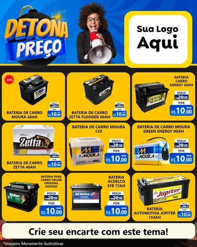 Modelo de Rede Social para Feed Instagram com o tema Detona Preços para Baterias Elétricas