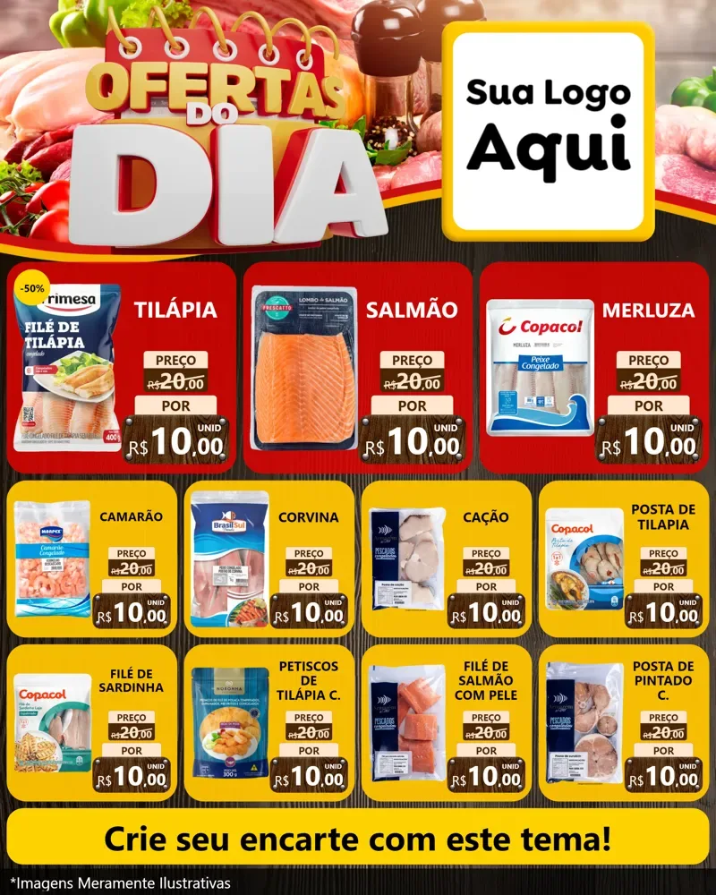Modelo de Rede Social para Feed Instagram com o tema Ofertas do Dia para Peixaria