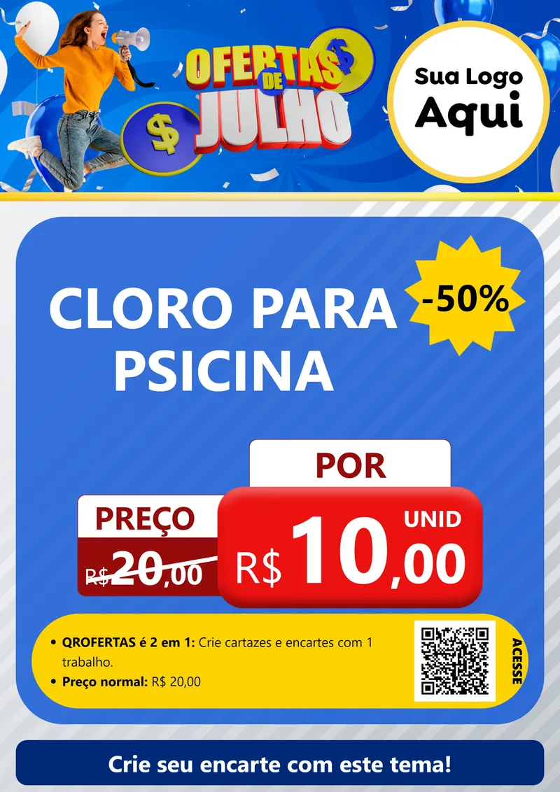 Modelo de Cartaz para Cartaz A4 Vertical com o tema Ofertas de Julho para Produtos para Piscina