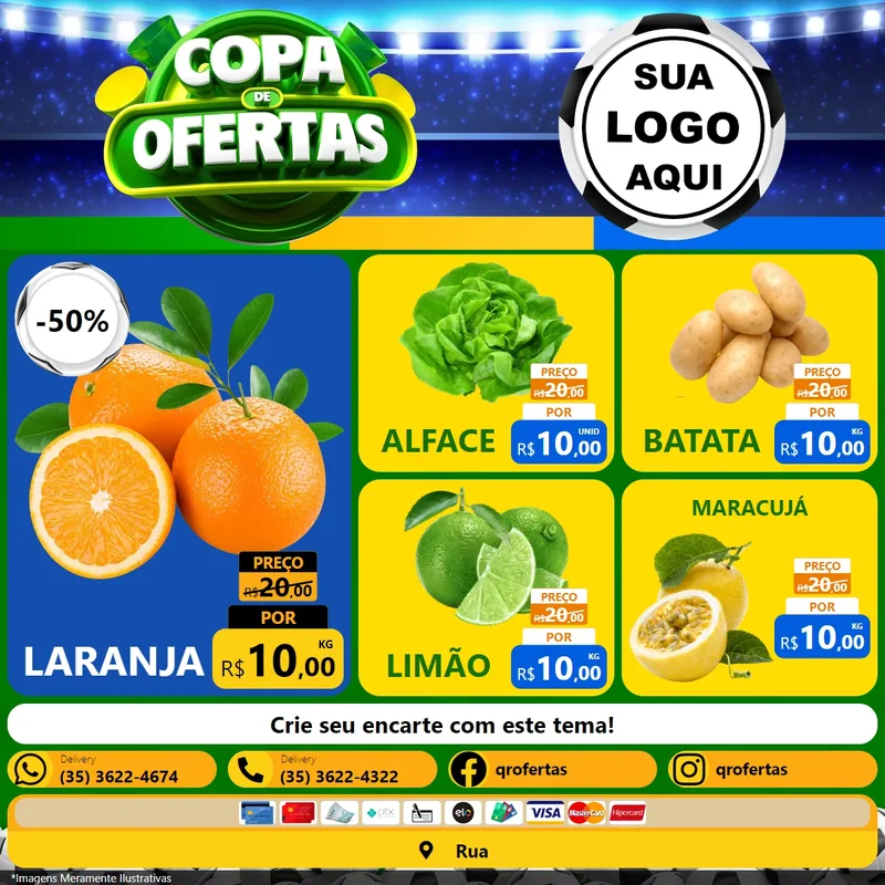 Modelo de Rede Social para Feed Facebook com o tema Copa de Ofertas para Hortifrúti