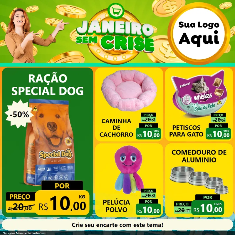 Modelo de Rede Social para Feed Facebook com o tema Janeiro Sem Crise para Pet Shop