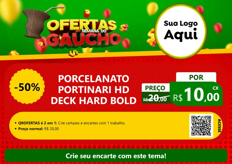 Modelo de Cartaz para Cartaz A4 Horizontal com o tema Ofertas Semana Do Gaúcho para Pisos e revestimentos